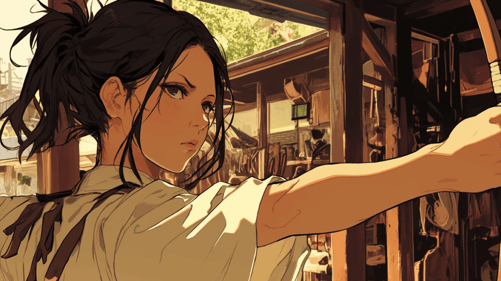 弓道をする女性